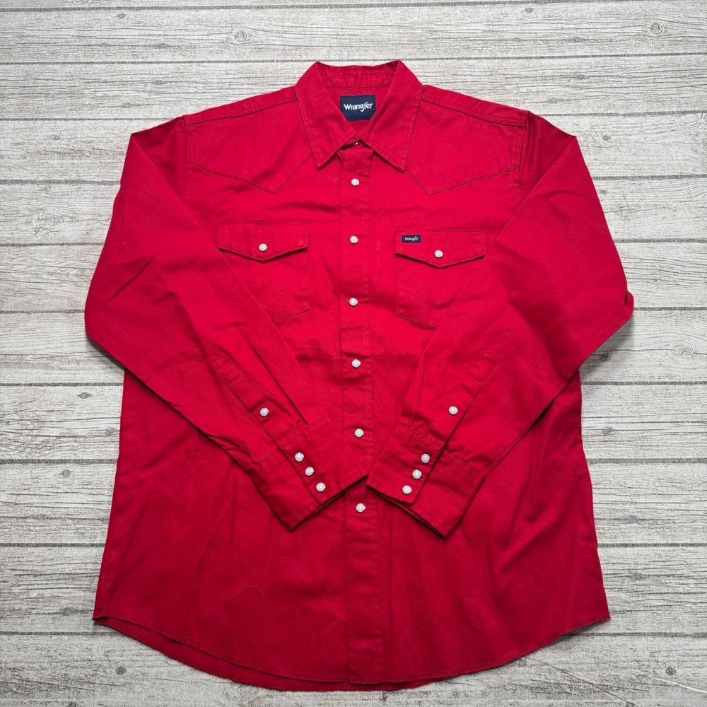 Wrangler Shirt Men's Large Red Pearl Snap Long Sleeve Cowboy Button Down Western